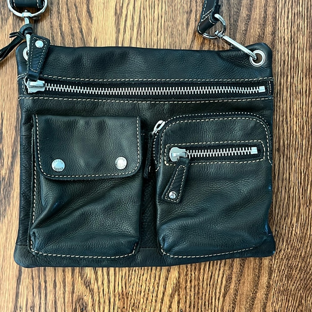 Fossil Black Leather Crossbody Bag
